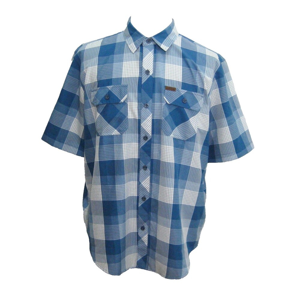 Orvis Button Front Shirt Mens Size XL Blue Plaid Short Sleeve 2 Pockets